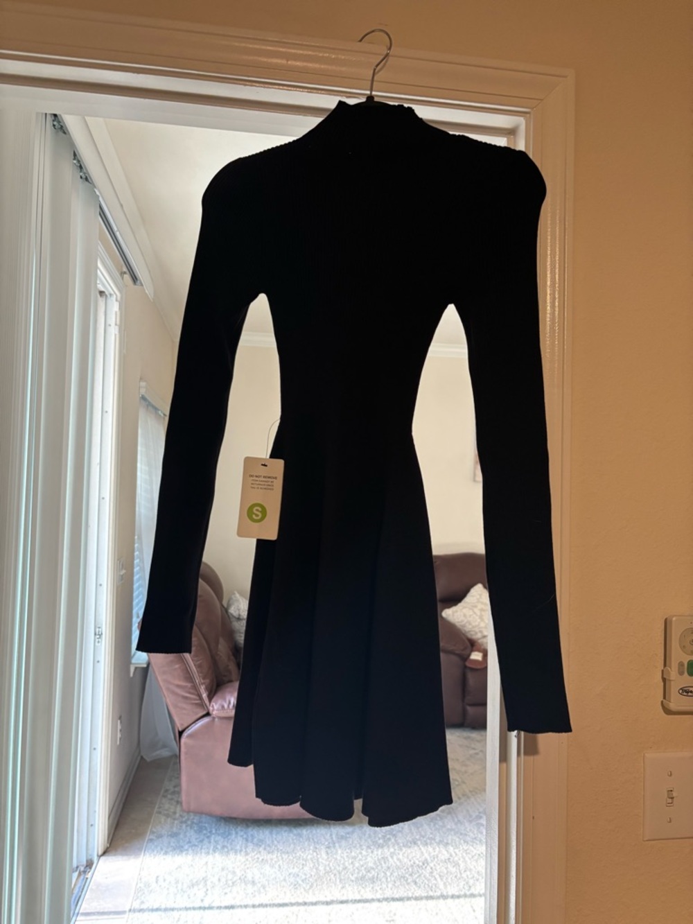 American Threads Black Long-Sleeve Fit & Flare Dress